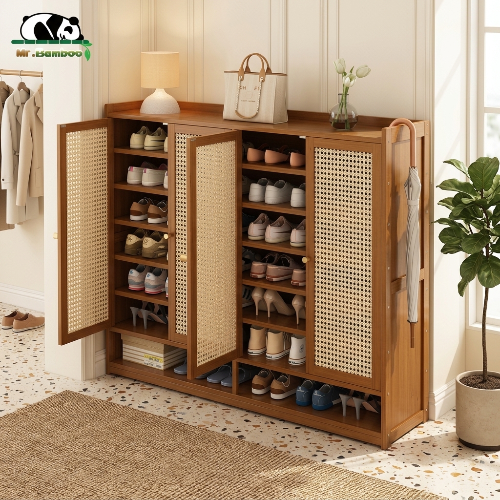 Wooden Bamboo Shoes Cabinet 6/7/8 Layer 40+ Pairs 