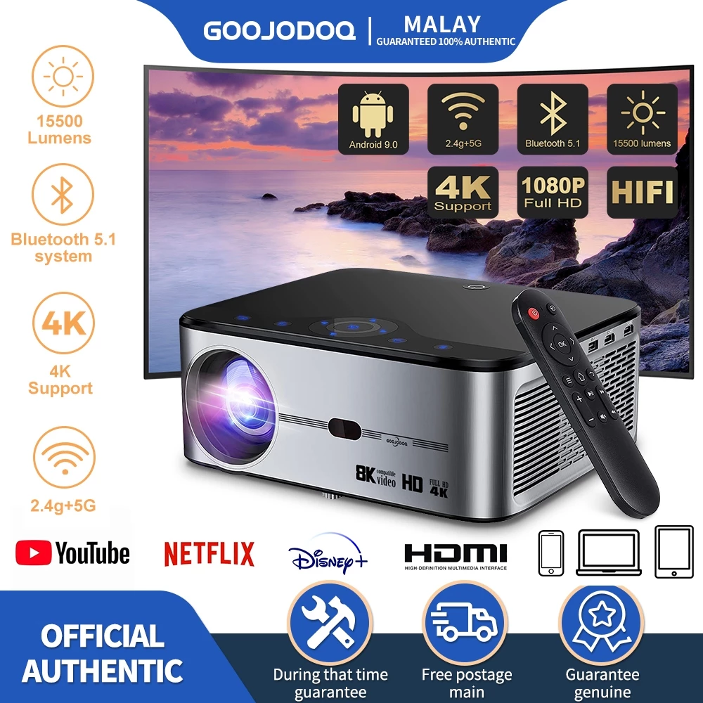 GOOJODOQ Portable Wi-Fi Mini 8K Full HD Projector